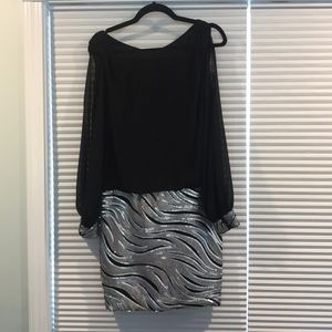NWT black and silver sequin Cache dress